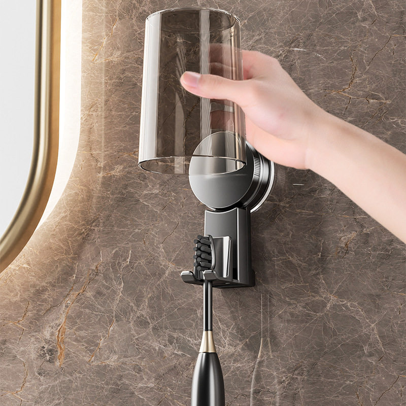 免打孔浴室漱口杯架子壁挂卫生间电动牙刷架洗手间吸盘牙刷置物架