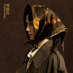 观园吉 后裔射日14姆米真丝方巾设计师老钱风方巾女春秋头巾外搭