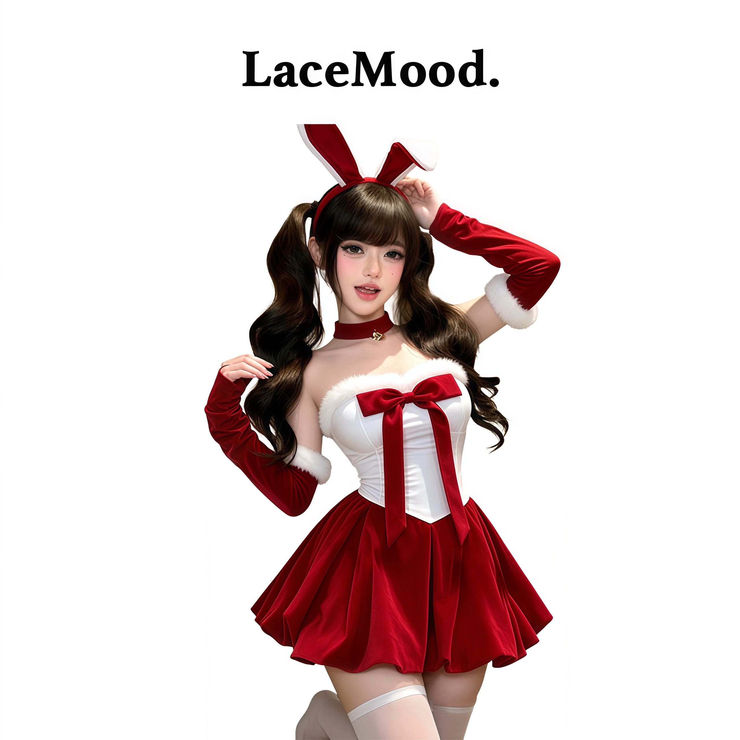 LaceMood：圣诞节兔女郎cos制服套装性感睡裙纯欲风情趣战袍qqny
