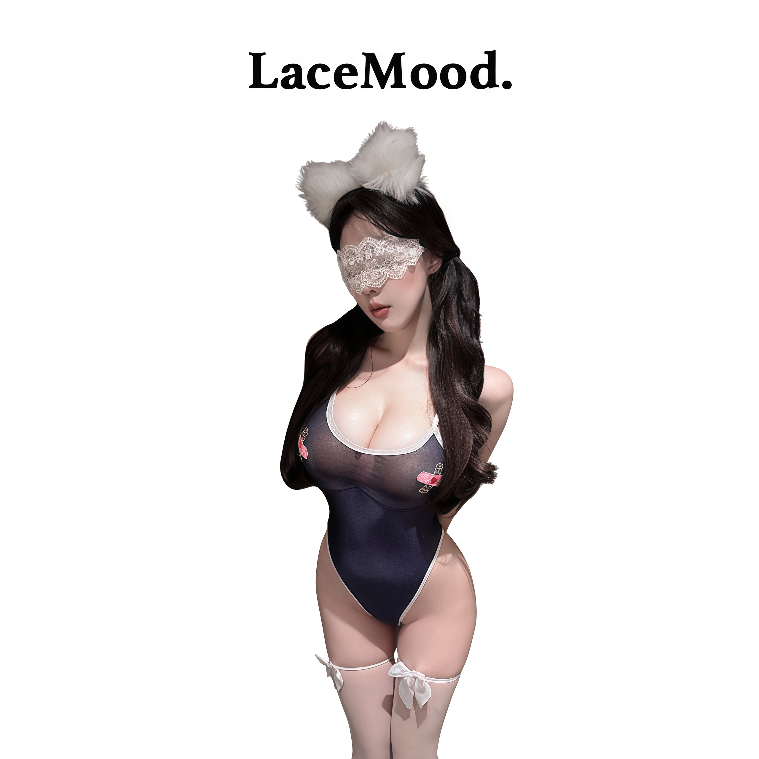 LaceMood:性感紧身高弹吊带暗扣开档纯欲薄透诱惑高叉连体衣qqny