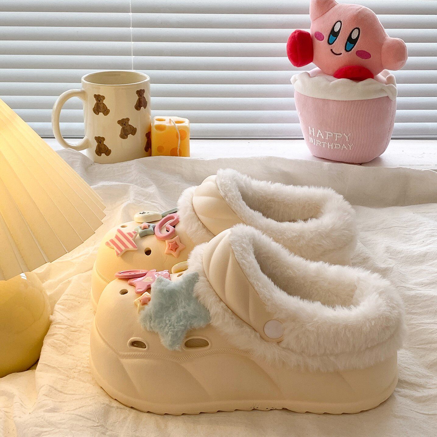 秋冬新款甜美洞洞鞋可拆卸加绒拖鞋外穿可爱厚底eva保暖棉拖鞋女