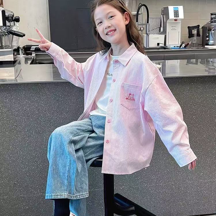 儿童洋气条纹衬衫女童宽