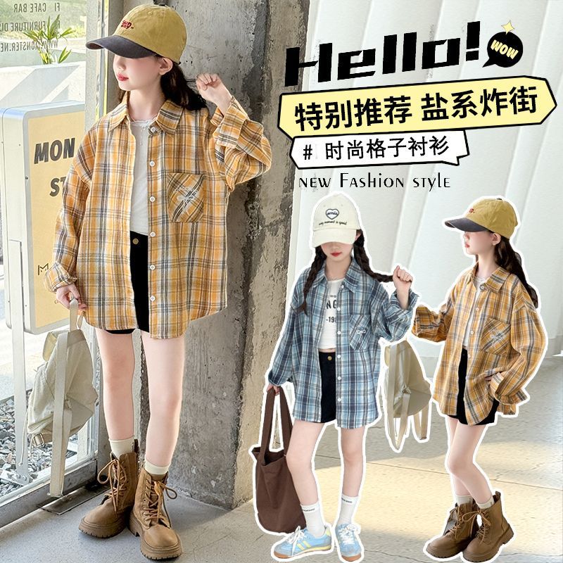 女童格子长袖衬衫2025儿