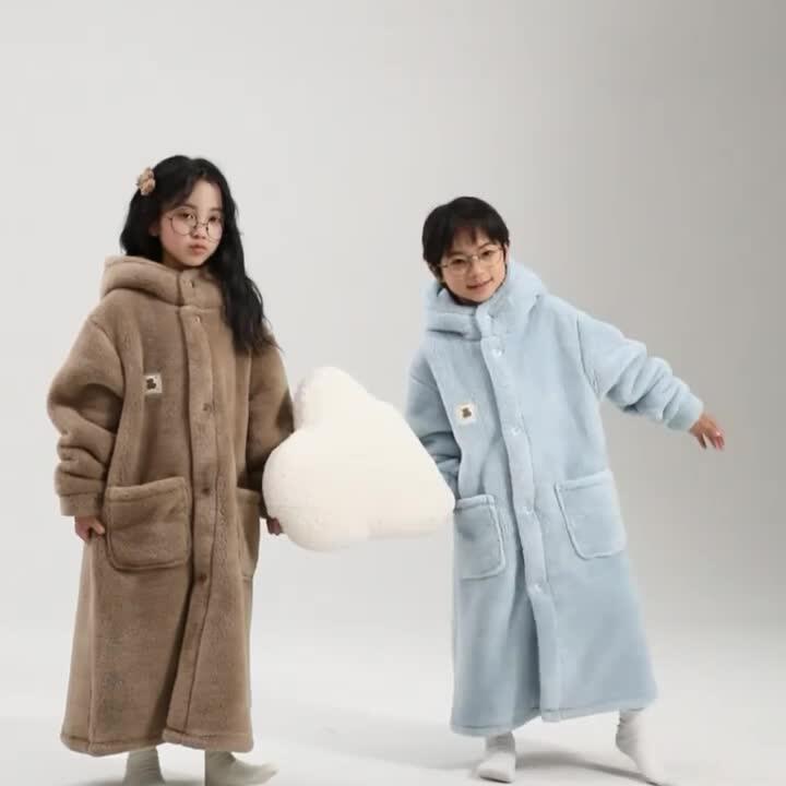 双层加厚儿童法兰绒睡袍
