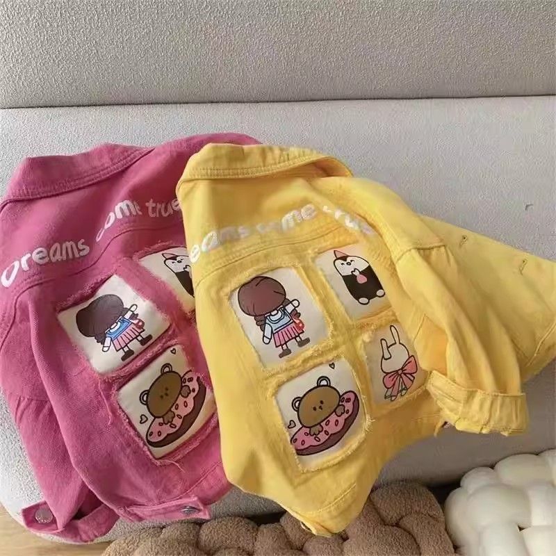 小孩短款夹克女童彩色卡