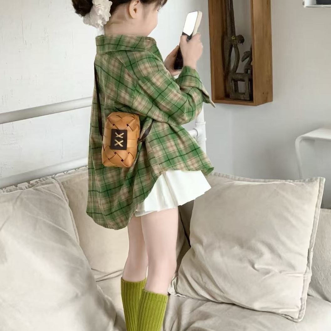 韩版女童格子衬衫外套202