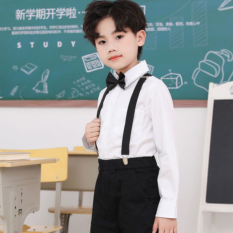 儿童白衬衫男女童长袖纯
