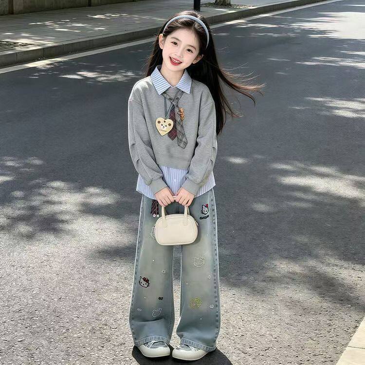 女童学院卫衣套装春季202