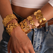 INS风花朵镂空开口手镯钛钢18K金跨境时尚 高端首饰可调节手饰组合