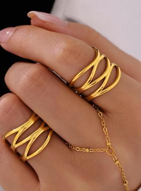 摩天轮夸张不规则交叉C型开口戒