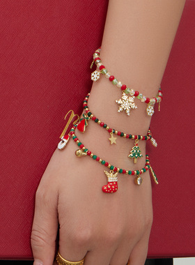 天然石水晶串珠手链镶锆石雪花麋