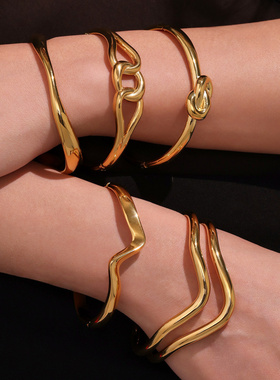 摩天轮不锈钢几何扭结卡扣手镯镀