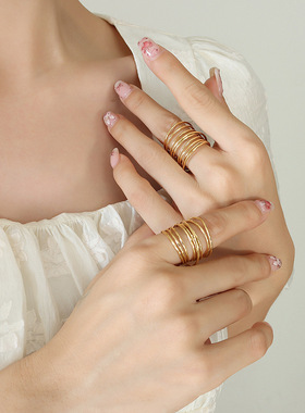 素圈铜材质环形手指环个性潮流弹簧戒指多圈多环跨境外贸时尚手饰