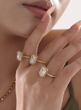 摩天轮超大锆石镶钻开口可调节戒