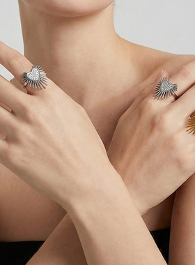 欧美简约5A锆石超闪爱心开口戒指