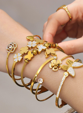 不锈钢ins小众设计蝴蝶花朵镶嵌5