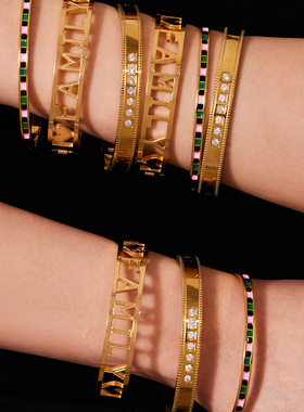 跨境时尚镶锆石手镯不锈钢PVD真