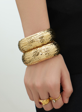 凹凸纹理质感手镯不锈钢宽边纹理