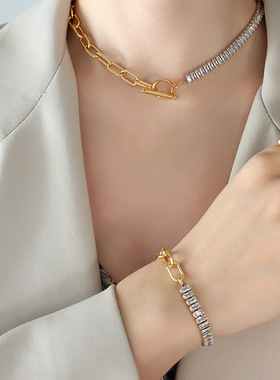 欧美ins饰品OT活扣链条闪耀锆石