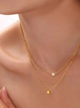 摩天轮贝珠多层钛钢金项链