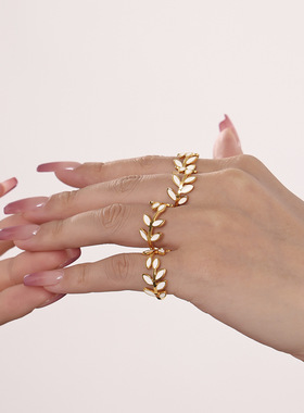 摩天轮欧美跨境枝叶滴油戒指不锈