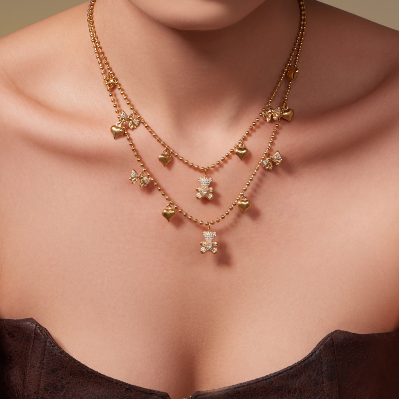 不锈钢镶锆石满钻小熊蝴蝶结爱心