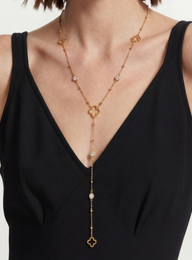 不锈钢镶锆石项链镂空四叶草设计