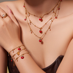 钛钢珐琅彩釉瓢虫几何锆石流苏DIY多配件项链手链气质轻奢饰品女