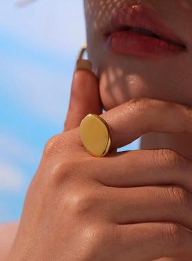 摩天轮欧美风简约光面椭圆戒指小