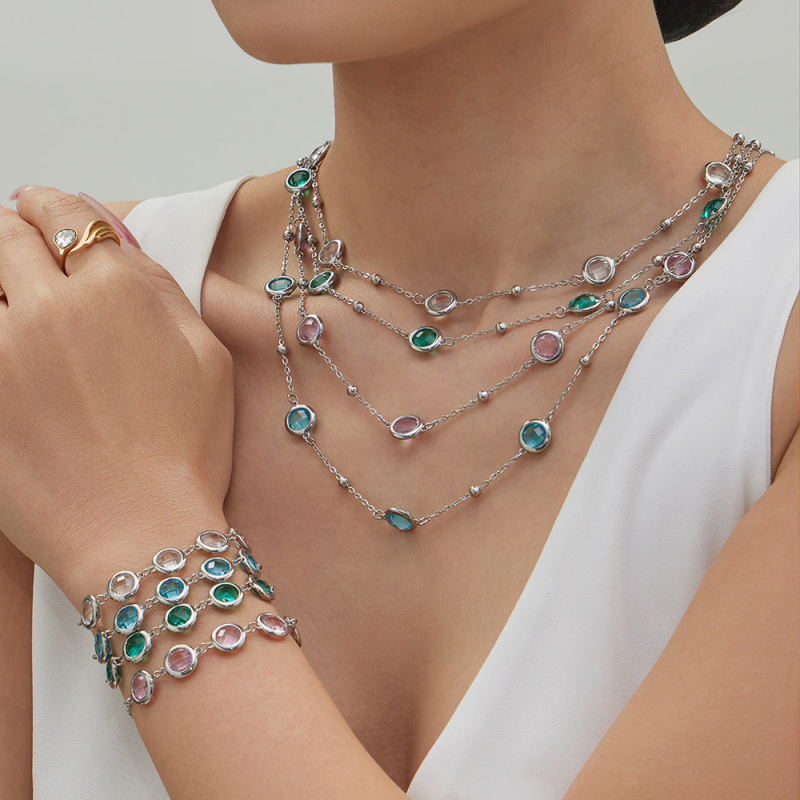 圆形切面玻璃石项链耳钉手链ins