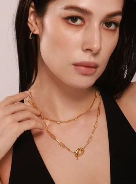 欧美风双层叠戴锁骨项链女