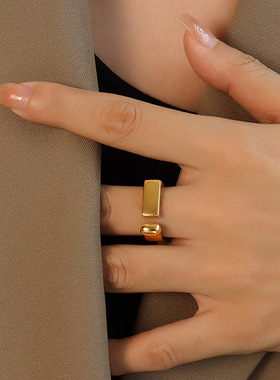 ins日韩简约几何戒指女钛钢18k金