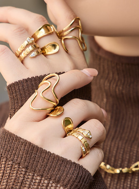 小众设计微镶锆石几何戒指组合ch