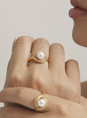 摩天轮跨境双层锆石贝珠戒指女小