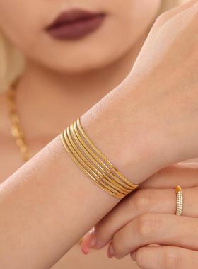 欧美夸张多层叠戴刀片链手链钛钢PVD真空镀金女时尚气质高端手饰