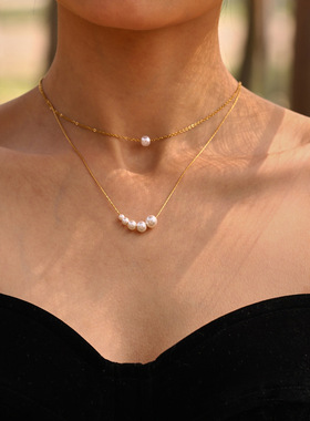 方糖欧美时尚轻奢五颗贝珠项链女