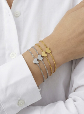 法式简约爱心吊坠手链不锈钢链条