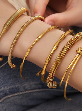 跨境热销不锈钢竹节开口手镯组合