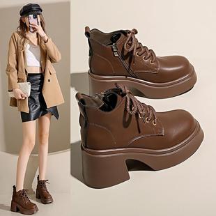 厚底高跟马丁靴女2024秋冬新款 小个子英伦风百搭显脚小初秋及裸靴