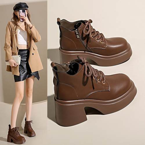 厚底高跟马丁靴女2024秋冬新款小个子英伦风百搭显脚小初秋及裸靴