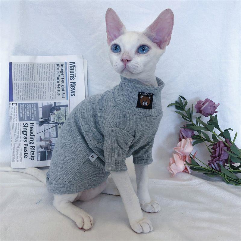 斯芬克斯德文无毛猫衣服秋冬款灰色高领高弹纯棉毛衣保暖打底衫