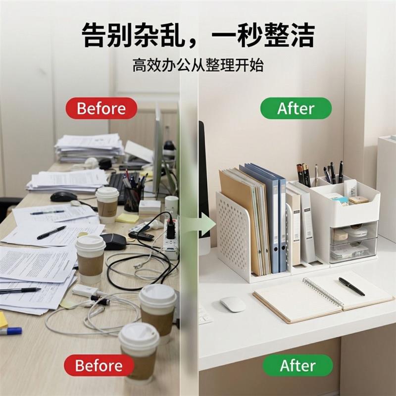 简约办公桌面文具收纳盒经典纯色设计适用办公室书桌带抽屉书立