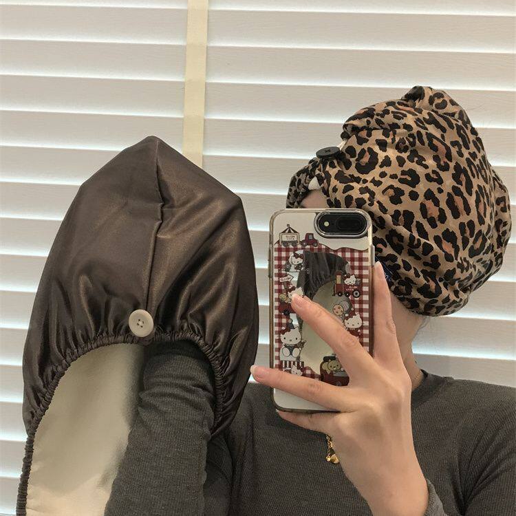 豹纹干发帽女ins简约纯色