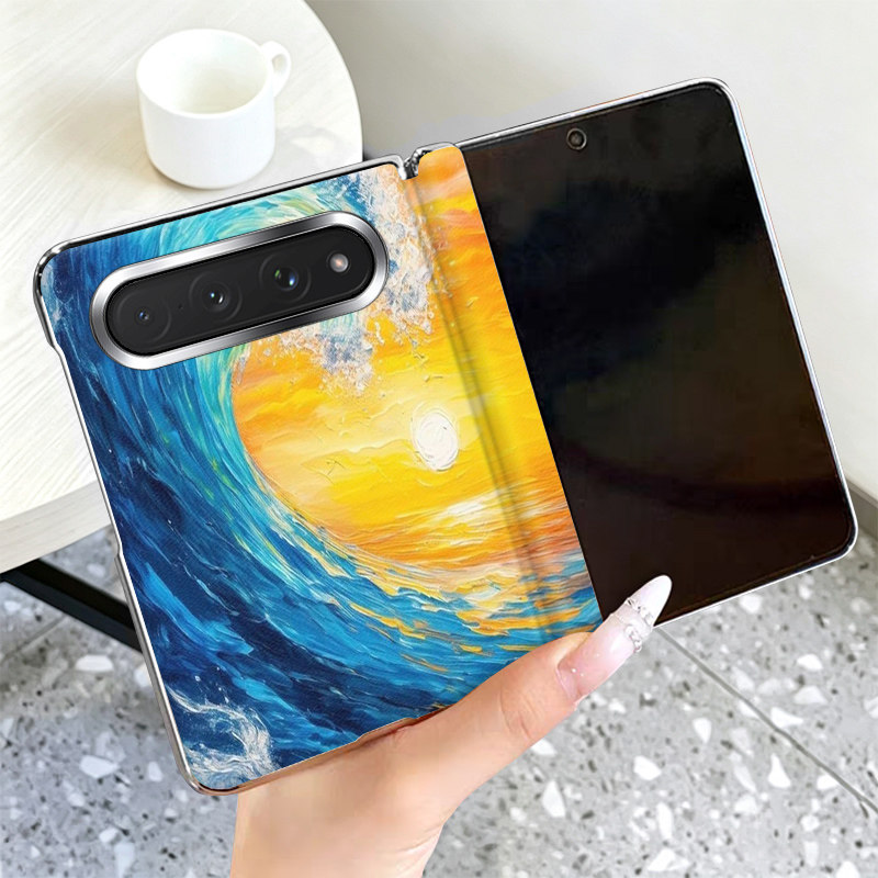 浪卷夕阳适用小米18Fold手机壳全包中轴磁吸高级皮套电镀银色边框18 Fold折叠屏保护套个性超薄防摔手机套