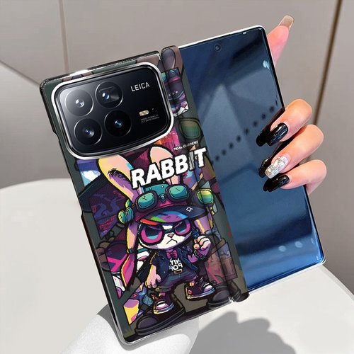 漫画兔子适用小米MixFold4手机壳磁吸中轴全包铰链Mix Fold4折叠屏电镀手机套Fold4高级新款超薄防摔保护套