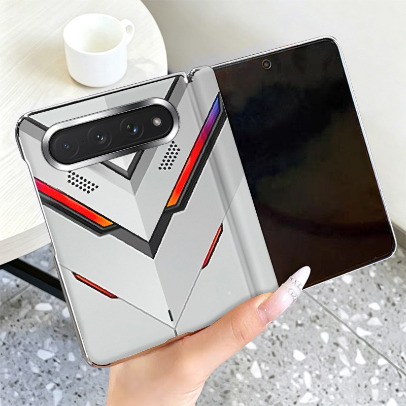 白灰机甲适用小米18Fold手机壳全包中轴磁吸高级皮套电镀银色边框18 Fold折叠屏保护套个性超薄防摔手机套