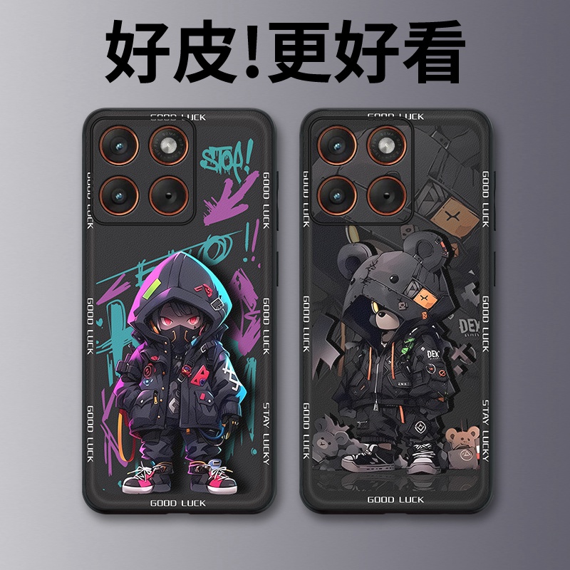 帽子涂鸦适用摩托罗拉X70Air手机壳Edge60Pro皮革Edge60s个性X50Ultra潮牌Edge60全包X30Pro防摔S30保护套