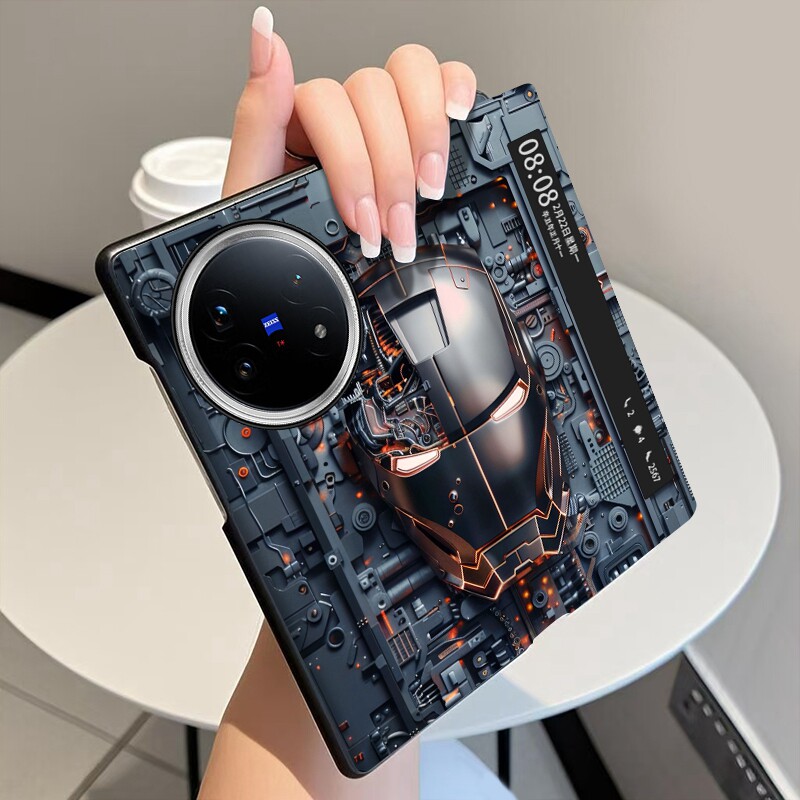 机械之心适用vivoXFold5手机壳翻盖全包中轴铰链XFold3Pro折叠屏磁吸智能休眠视窗vivo XFold3防摔保护套