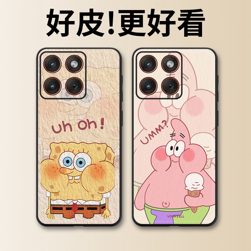 海绵宝宝适用摩托罗拉X70Air手机壳Edge60Pro皮革Edge60s个性X50Ultra潮牌Edge60全包X30Pro防摔S30保护套