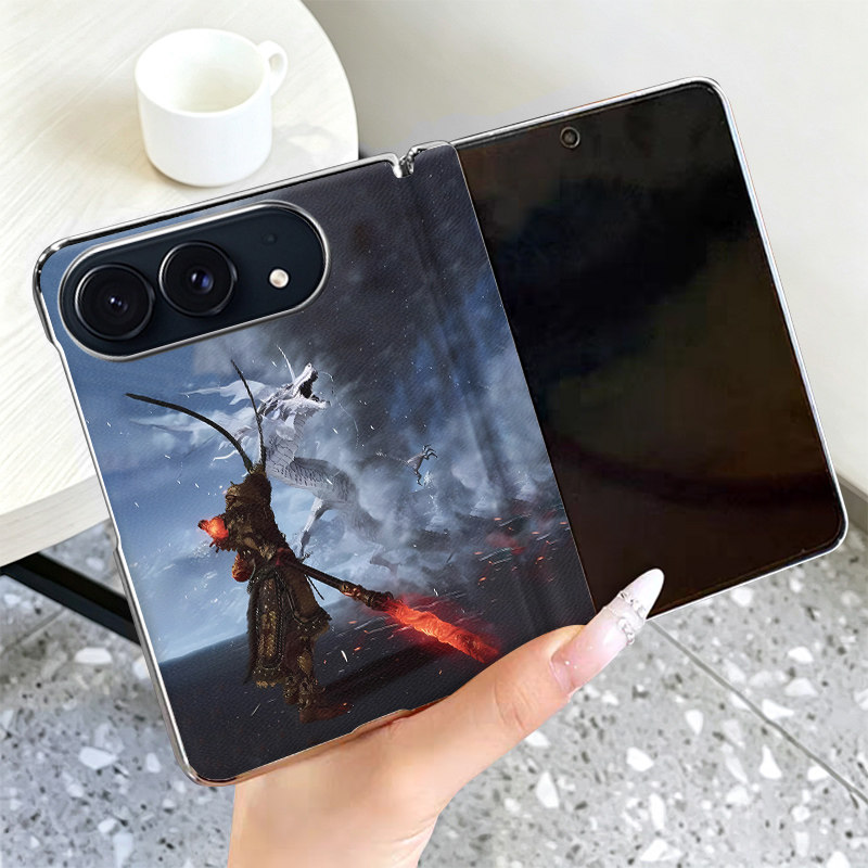 龙战悟空适用iPhoneDuo手机壳全包中轴磁吸高级皮套电镀银色边框苹果Duo折叠屏保护套个性超薄防摔手机套